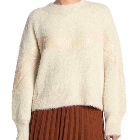 Lush Holiday Hosting Sequin Stripe Sweater Ivory - Picture 1 of 10